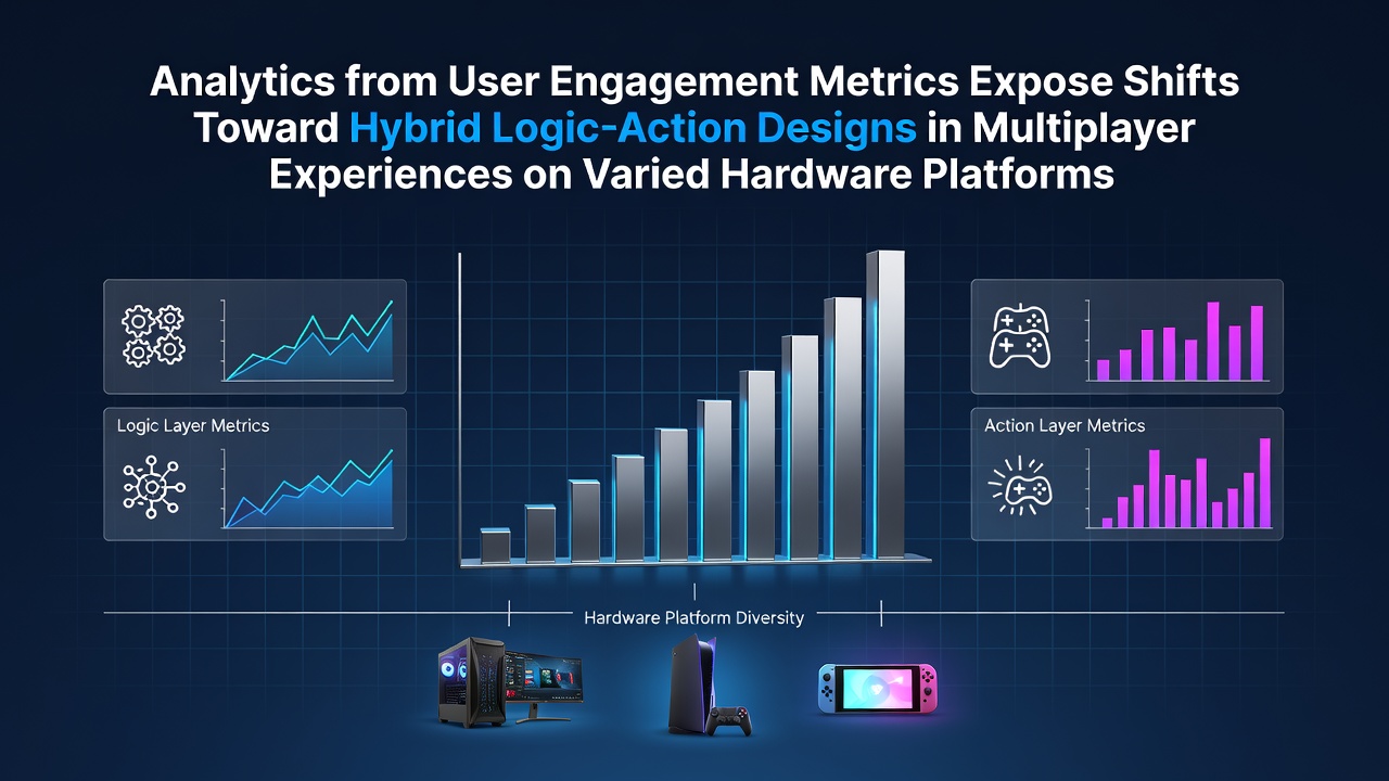 Dashboard displaying user engagement metrics for hybrid multiplayer games across mobile and PC platforms
