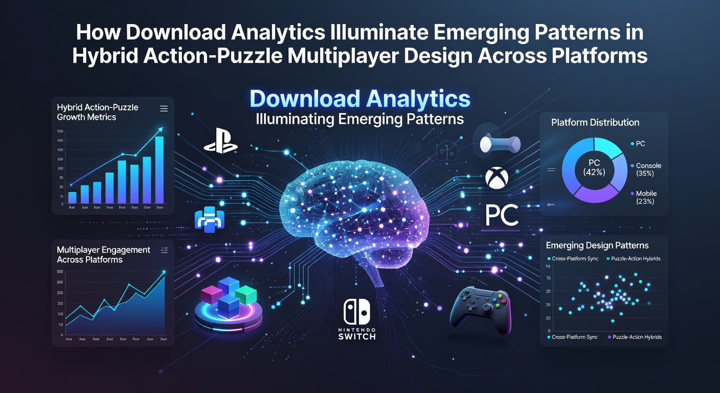 Analytics dashboard displaying download trends for hybrid action-puzzle multiplayer games across PC and mobile platforms in 2026