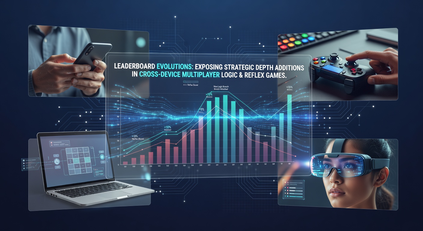 Visual representation of evolving leaderboards in cross-device multiplayer logic and reflex games showing strategic depth additions