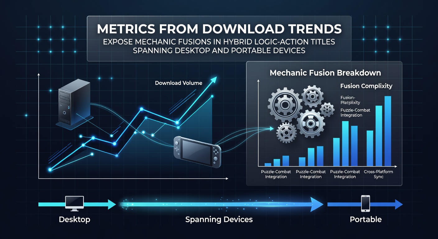 Download trend charts showing mechanic fusion patterns in hybrid logic-action games across desktop and mobile platforms