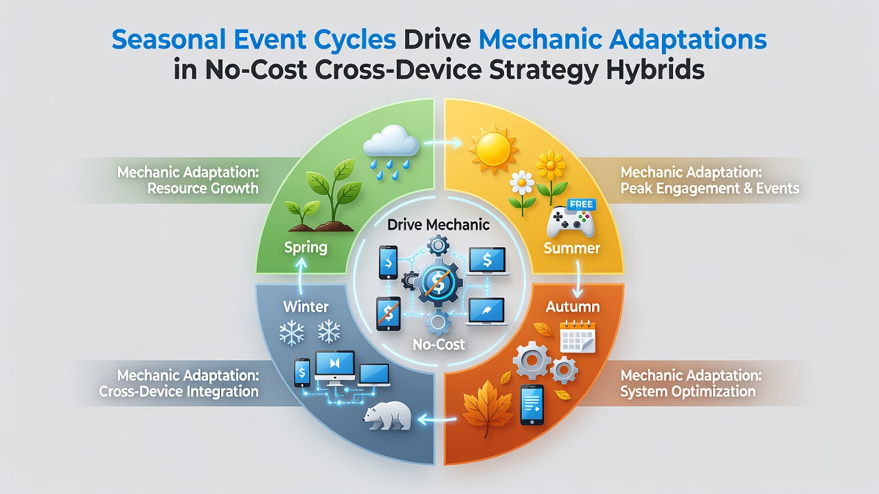 Cross-platform strategy hybrid gameplay during seasonal events with mobile and desktop interfaces