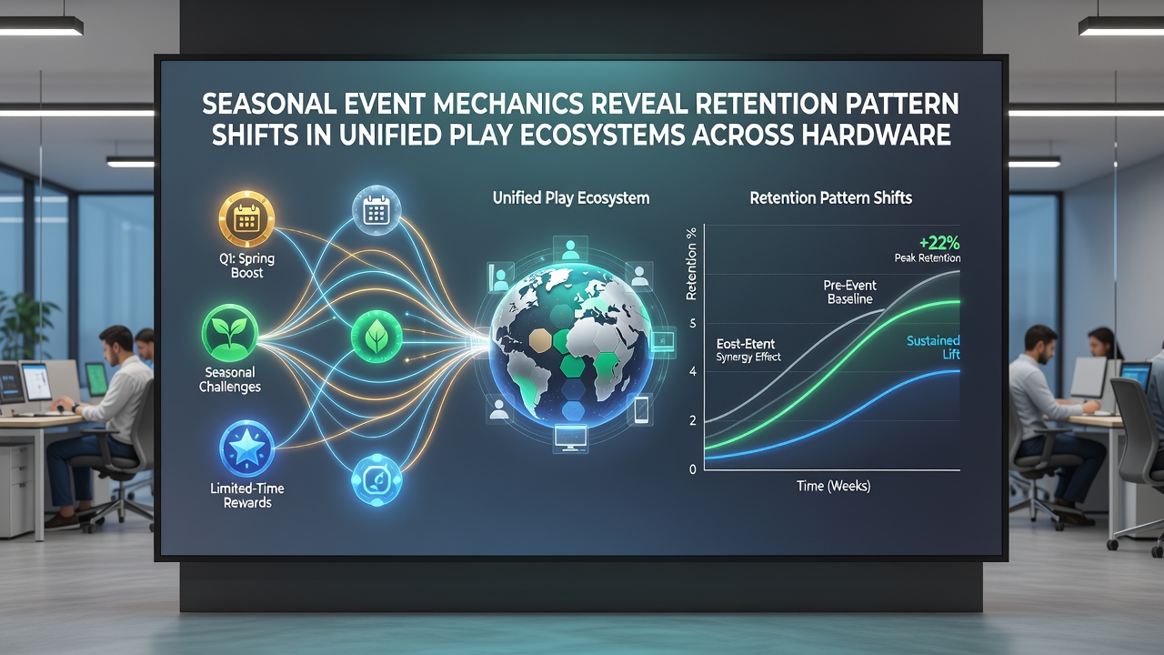 Diagram illustrating retention pattern shifts between mobile and desktop users during seasonal events in unified play environments