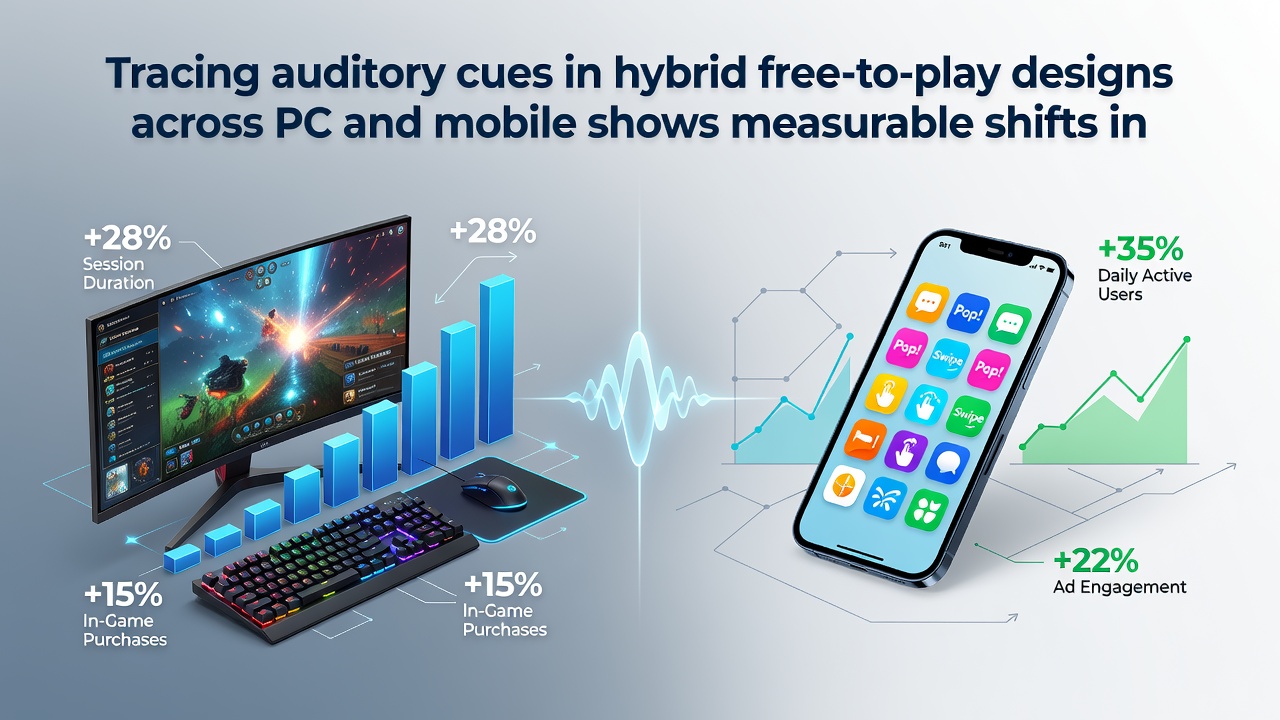 Graph displaying player decision data points comparing auditory cue responses on PC versus mobile platforms